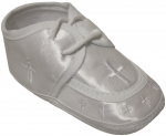 BABY BOYS SATIN SHOES W/ LACE & CROSS